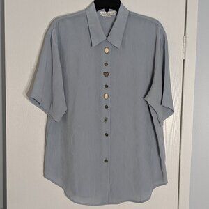 IMPRESSIONS Of California Blue Chiffon Short Sleeve Blouse; Buttons; Size 18/20